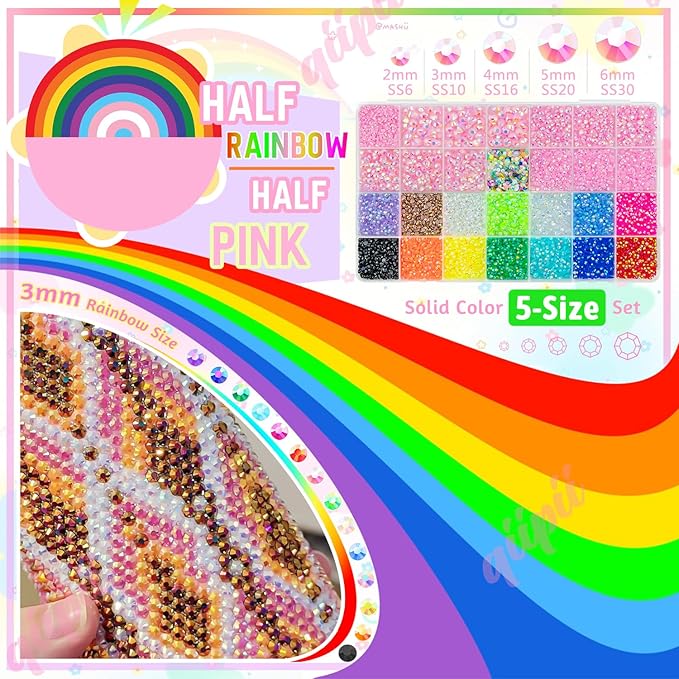 Light Pink AB Resin Rhinestones w B7000 Glue for Crafting Bedazzling 2mm-6mm Flatback Colorful Jelly Stones Diamonds Gems Bedazzler Kit for Nails Face Eyes Makeup Tumblers Bottles Crafts Shoes