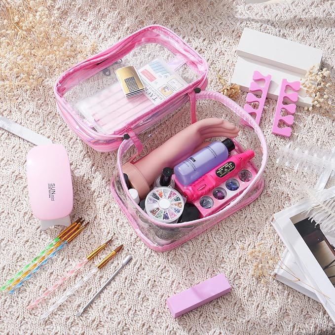 Nail Kit for Beginners with Everything: Practice Nail Hand Acrylic Set Professional Powder Liquid Starter Kits with Drill U/V Lamp in Cosmetic Gift Bag for Salon Home (Pink)