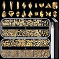 18 Styles Multi-Shaped Glass Gemstones for Nails and 6 Sizes Round Crystal Rhinestones Kit #9, Mineral Gold Nail Art Charm Bead Manicure Decoration with Pickup Pencil and Tweezer
