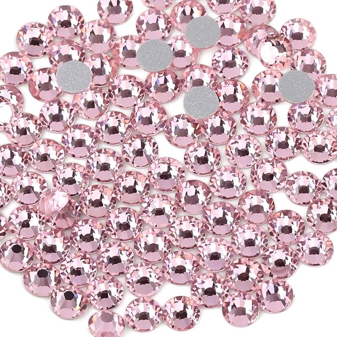 Beadsland Flat Back Crystal Rhinestones Round Gems for Nail Art and Craft Glue Fix, Light Pink, 6.3-6.5mm, SS30/288pcs