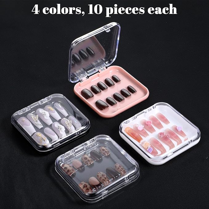 40Pcs Press On Containers Nail Packaging Boxes Acrylic Nails Containers Organizer Cases for Packaging 120Pcs Double Sided Adhesive Nail Tape for Naill Art Salon Supplies