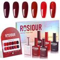 6PCS 18ml Red Gel Nail Polish Set- Hema Free Wine Dark Glitter Red Soak off Gel Polish Set with Swatch Board - One Color One Bottle Gel Colors Nail Art Manicure Salon DIY at Home for Women Girl