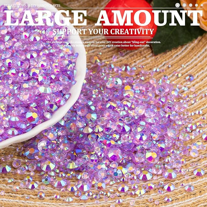 Resin Rhinestones for Crafting, 2/3/4/5/6mm Flatback Jelly Rhinestones, 1 Box Transparent Lavender Purple AB Non Hotfix Gems for DIY Crafts Mugs Tumblers Clothes Makeup Nail