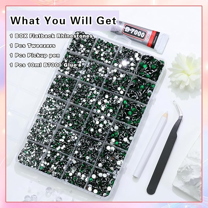 RODAKY Resin Rhinestones for Crafting Bedazzling,2-6MM Rhinestones for Nails Art,Emerald Green Nail Rhinestone and Gems,Nail Diamond Flatback Gems Crystals Charms for Nail Design DIY Makeup Decor