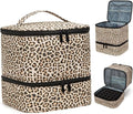 Nail Polish Organizer Aesthetic Nail Organizers and Storage, Bow Nail Supplies Kit Organizer Travel Carrying Case for Manicure Tools (Leopard A, 2 Layer)