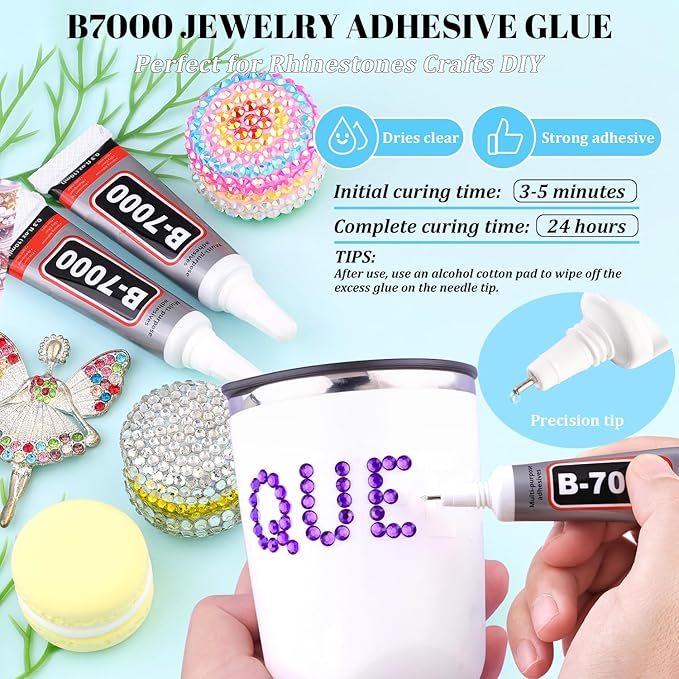 12000Pcs Resin Rhinestones for Bedazzling with 3Pcs B7000 Jewelry Glue, 2 Boxes Dark Purple Flatback Rhinestones for Crafting Crafts DIY, Crystals Gems for Clothing Shoes Tumblers Nail Art Makeup