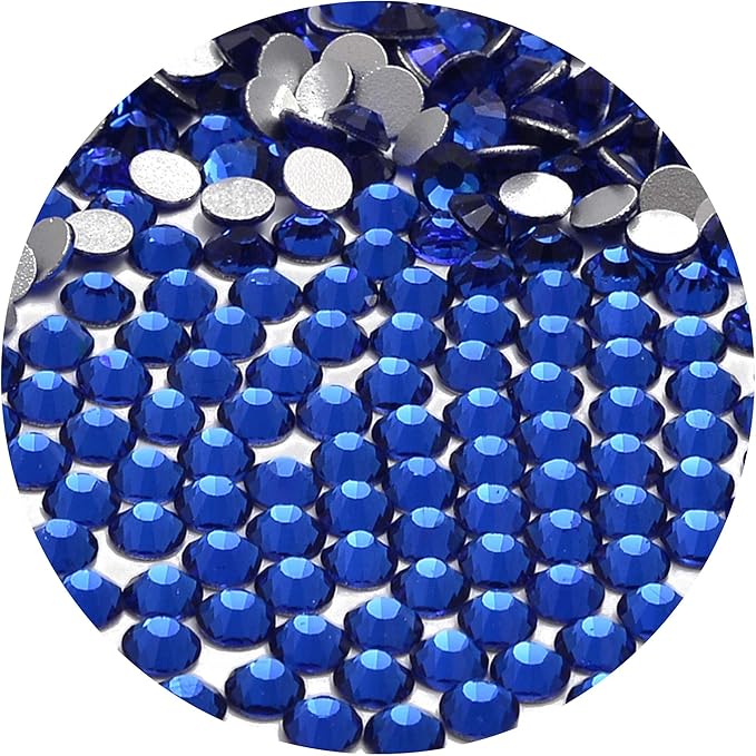 NCB 3000pcs Flatback Round Glass Nail Art Rhinestones Crystal for DIY Making Accessories Shoes, Clothes, Face Art, Bags, Manicure (Sapphire, SS4 3000pcs)