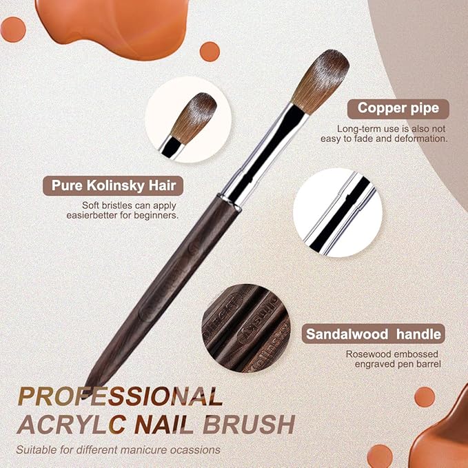 Acrylic Nail Brushes,100% Kolinsky Acrylic Nail Brush, Size 10 Nail Brush for Acrylic Application Round Oval Shaped, Nail Art Brushes for Acrylic Application Nail Extension Professional Nail Art Brush