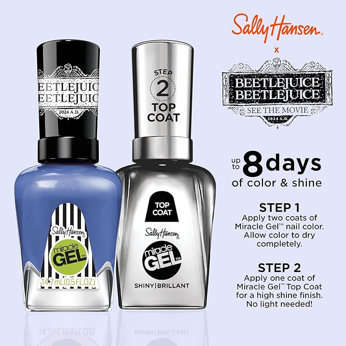 Sally Hansen Miracle Gel Beetlejuice Salon Quality Nail Polish | Gel-Like Formula, Two-Step System, No UV Light Needed, Long Lasting | Opaque, Glossy | 933 Weirder & Weirder | Violet Blue Nail Polish