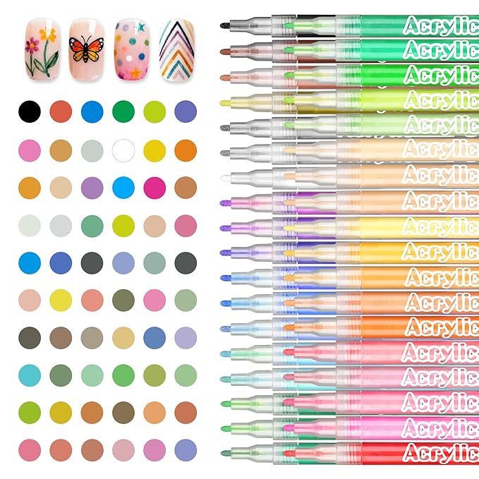 60 Colors Nail Art Pen Set,3D Acrylic Nails Art Markers Pens,Quick Dry Nail Doodle Pens for Home & Salon DIY Nail Art （1.0 mm Pen Nib）