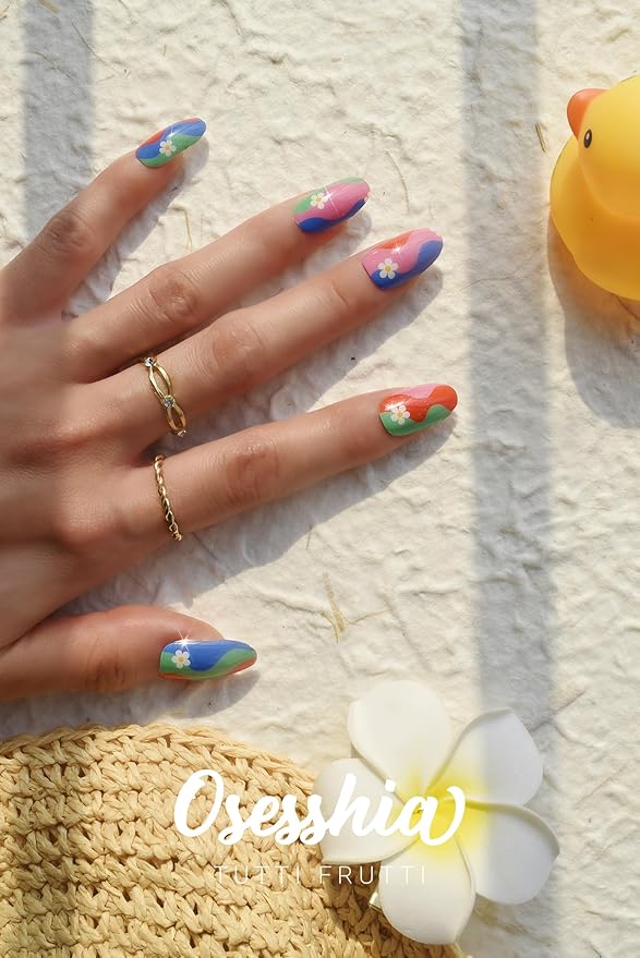 Semi Cured Gel Nail Strips, 20 pcs Nail Wraps, Glaze Stickers, Salon Quality French Manicure, Full Decal Gel Polish Strips, Long Lasting SCG, Easy on, UV Required (Tutti Frutti)