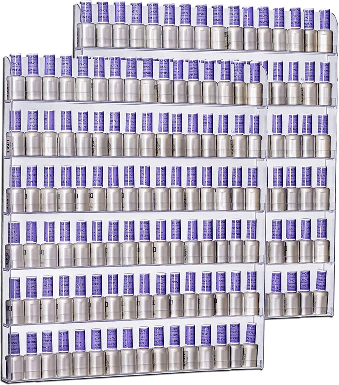 AMT Acrylic Nail Polish Racks for the Wall. CLEAR Nail Polish Display. Essential Oils Organizer. Holds up to 96 Btls. Plus a Microfiber Cloth for Cleaning Purposes (6 Tier /2 Pack)