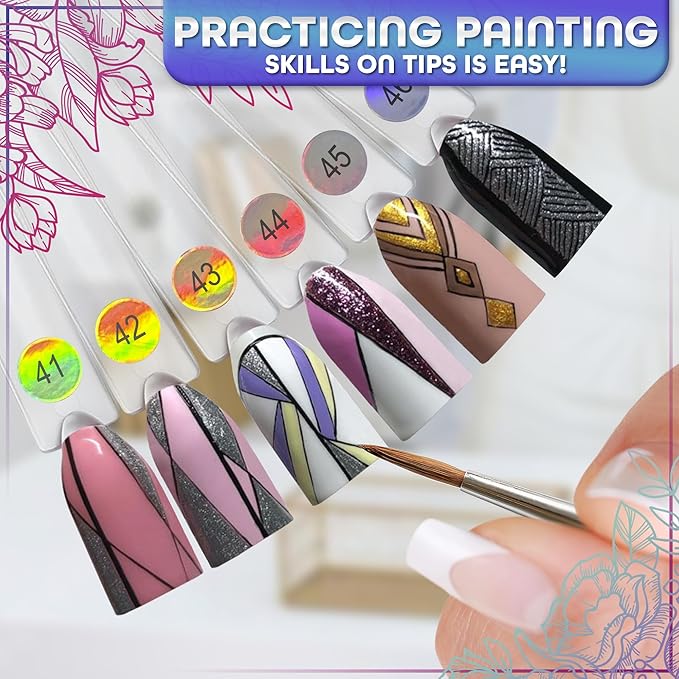 50 Pcs Clear Nail Swatch Sticks - Transparent Acrylic Swatches for Gel Polish - Practical Tools for Color Matching with Numbered Tips & Metal Ring | Works with Charms and Nail Art Striping Tape Lines