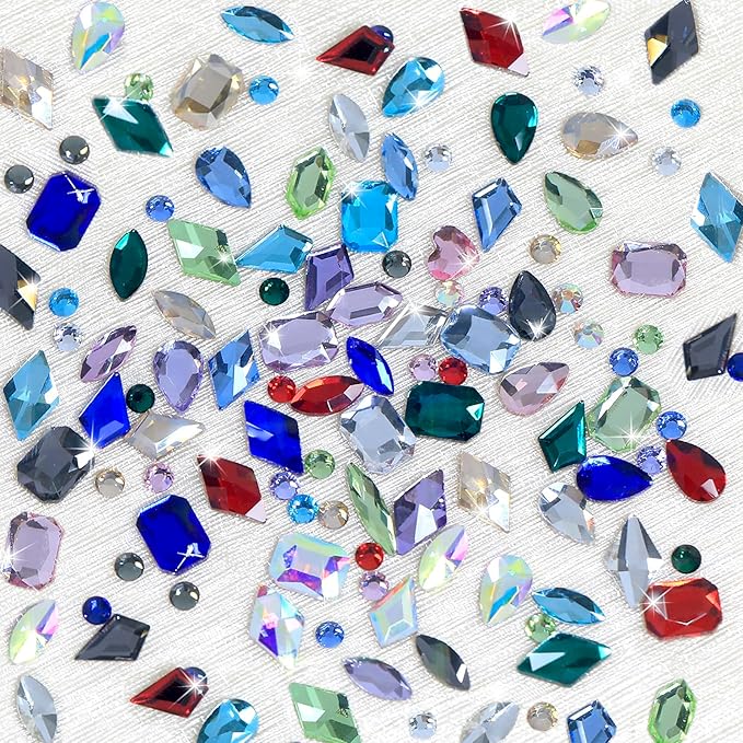 Nail Rhinestones - 3D Multiple Shapes Colorful, Crystals Gem, Round Flatback Rhinestones for Nails, with Kit, for Nail Art