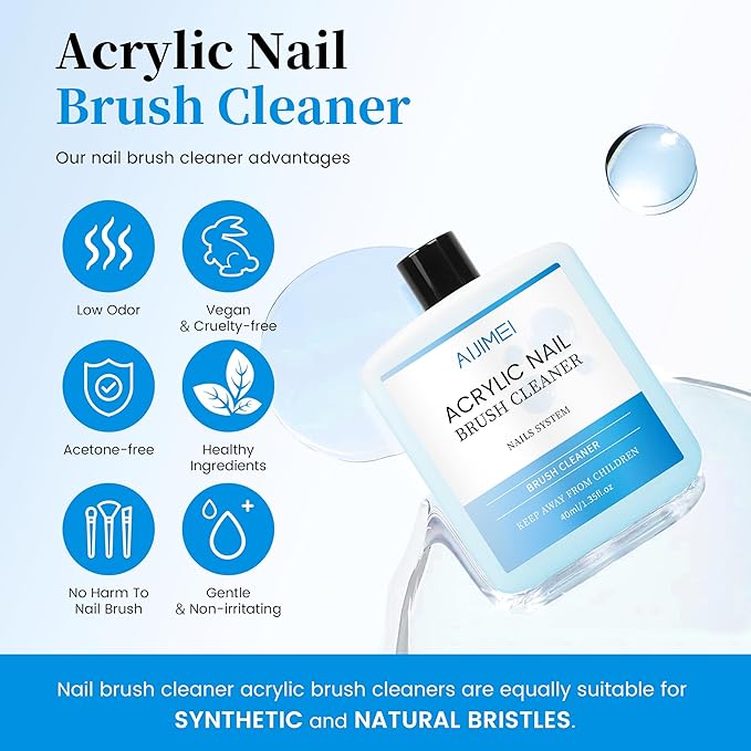 AIJIMEI 40ml Nail Brushs Cleaner Easy to Clean Brushes Professional Nail Brush Cleaner for Gel and Acrylic Nail Brush Cleaning or Home Nail Salons (1pcs)