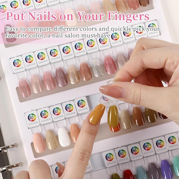 ANGNYA Magnetic Nail Swatch Book, 144 Nail Color Book Leather Nail Sample Display Book with144 Magnetic Tips & 1-240 Number Labels, Perfect for Professional Salon Nail Art Color Chart & Practice Stand