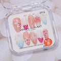 Flower Press on Nails - Medium Almond French Tip Fake Nails Handmade Press on Nails 3D Flower Butterfly False Nails with Water Ripple Design Muti-Layer Gel Artificial Acrylic Nails for Women (Size S)