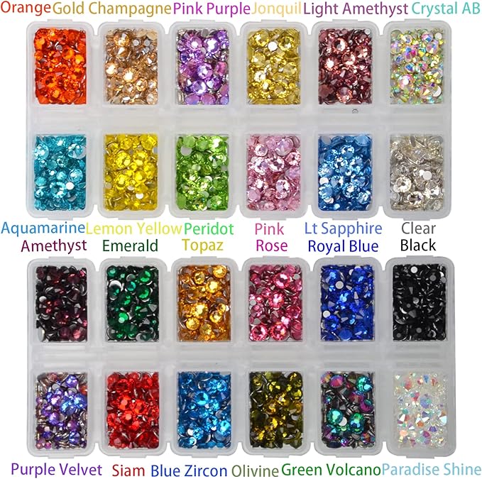 7000 Pieces Rhinestones 5 Sizes Round Crystal Glass Flat Back Rhinestones with 1Tweezers and 1Picking Pen for Nail Art Crafts Clothes Bags DIY (24 Colors Mixed 5 Sizes)