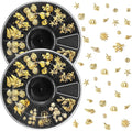 2 Disc Ocean Nail Art Charms, 3D Metal Nails Stickers, Beach Starfish Seashell Decals Manicure DIY Embellishments for Women- Gold