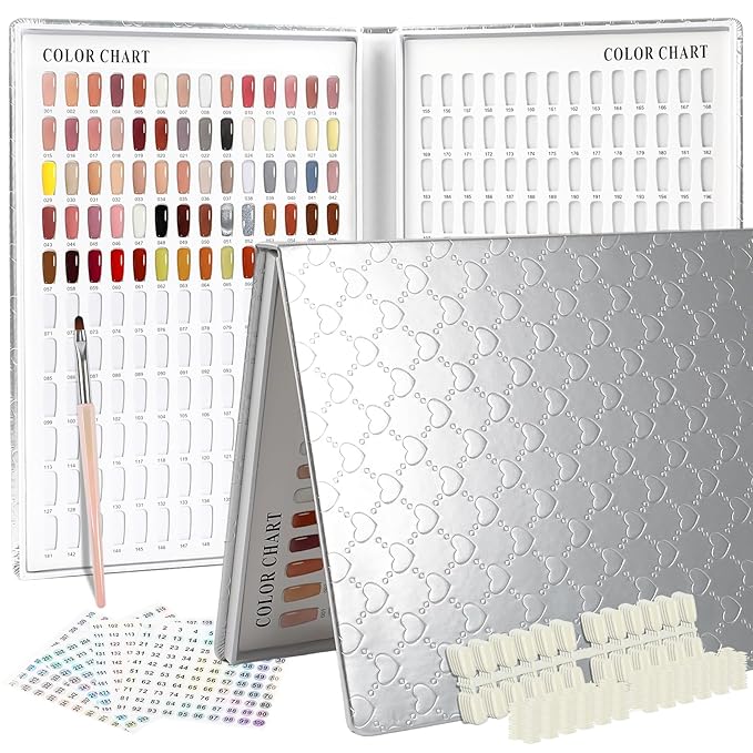308 Colors Chart With 360 Tips Professional Swatches Book Gel Polish Display Card Book With Brush and Number Sticker for Nail Salons (Silver, One Size)