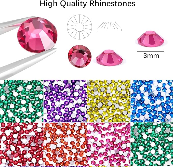40000Pcs Gems for Crafting,Resin Jelly Rhinestones, 24 Color 3mm Flatback Gems with 24 Grid White Flatback Pearl for Diamond Art DIY Crafts Clothing Shoes Nail Art Decoration ZS004