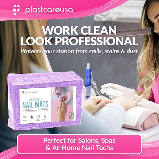 Disposable Nail Mats 50 Pcs - Salon Paper Towel and Table Cover for Nail Tech - 3 Ply Waterproof Manicure Prep Pads - Acrylic Art Supplies and Accessories (Purple)