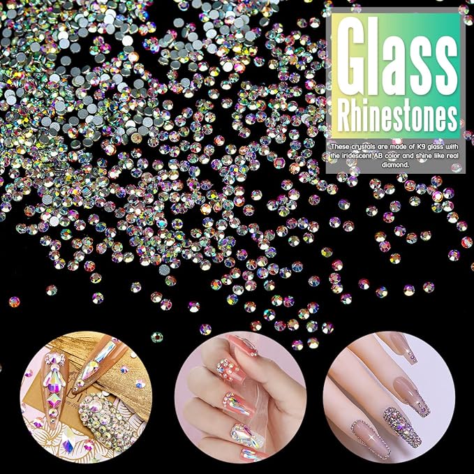 5760 Pieces Flatback Rhinestones for Nails 1.2MM Nail Rhinestones Gems Jewels Diamond Glass Mini AB Crystal Gemstones Bling Stones for Crafts Makeup Face Eyes