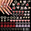 220 Pcs Gold Bow Heart and Acrylic Nail Art Charms, Love Nail Rhinestone and Gems, Pink Red Hearts Bowknot Junk Case Charms for Y2K Nail Art Manicure Design