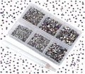 Bymitel 7200 Pieces 6 Mixed Sizes Glue Fix on Glass Rhinestones Round Crystal Gems Flatback for DIY Jewelry Making with one Picking Pen(6-Sizes 7200PCS, Blue Volcanic)