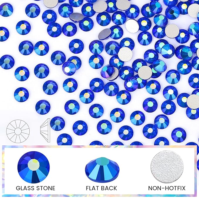 Novani Rhinestones 3000Pcs Flatback Crystal Round Loose Gemstones Glass Rhinestones for Crafts Makeup Nail Art Clothes Shoes DIY Decorations(SS6, 1.9-2.0mm,Sapphire AB)