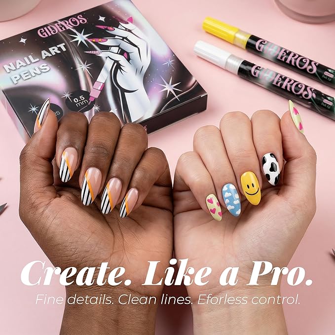 Nail Art Markers, 0.5mm Polish Pens & Easy Control 12 Colors 3D Nail Art Kit for DIY, Nail Art Brushes, Professionals & Beginners