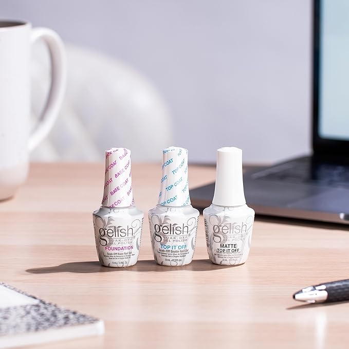 Gelish MINI 9mL Essentials Value Pack – LED/UV Cure, Long-Lasting, Chip-Resistant, Professional Gel Nail Kit for Manicures (Foundation Base Coat, Top It Off & Matte Top It Off)