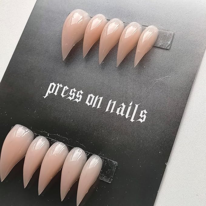 Luxury Press on Nails Medium Curved Stiletto Handmade Eagle Claw Unique Reusable ABS Material Fake Nails Dragon Cat Claw False Nails with Designs Nude Glossy Glue on Nail Thick Acrylic Nail(S)