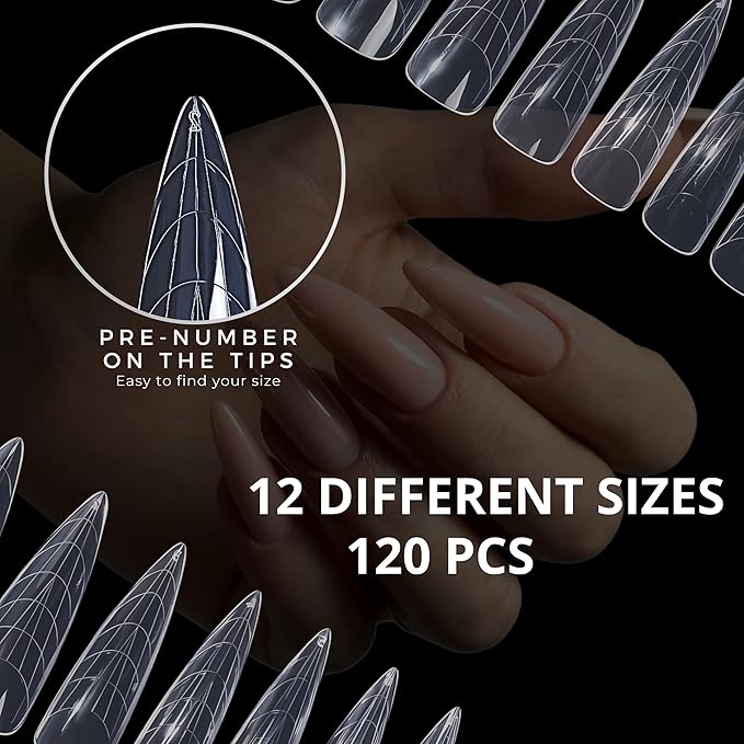 Dual Nail Forms ALMOND Extension Structure Poly gel Nail Forms Full Cover Molds 12 Sizes for Solid Gel Glue Art Design Salon&DIY