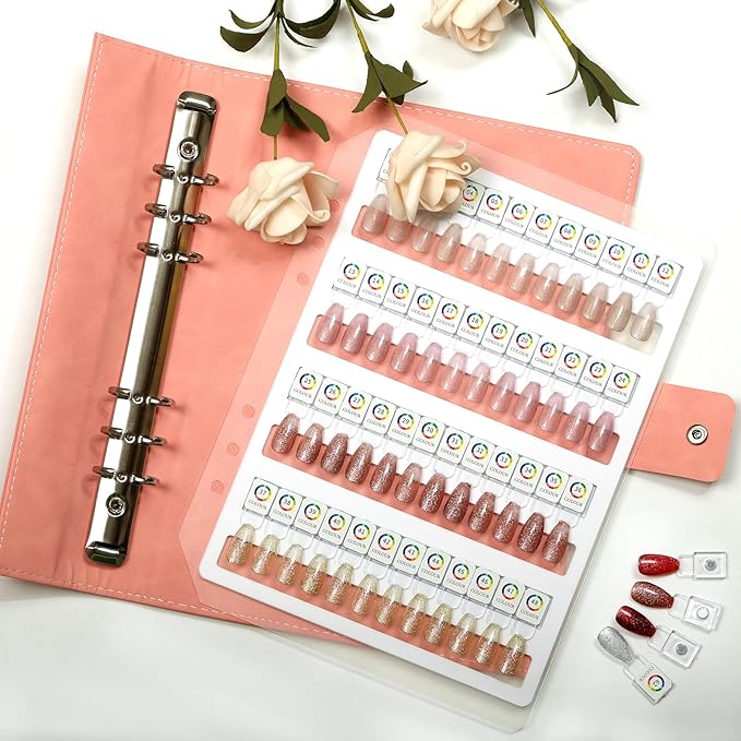 144 Magnetic Nail Swatch Book,Leather Nail Color Display Book with 144 Magnetic Tips & Number Labels,Professional Nail Salon Color Display Book for Easy Preview & Storage ( 3 Page )