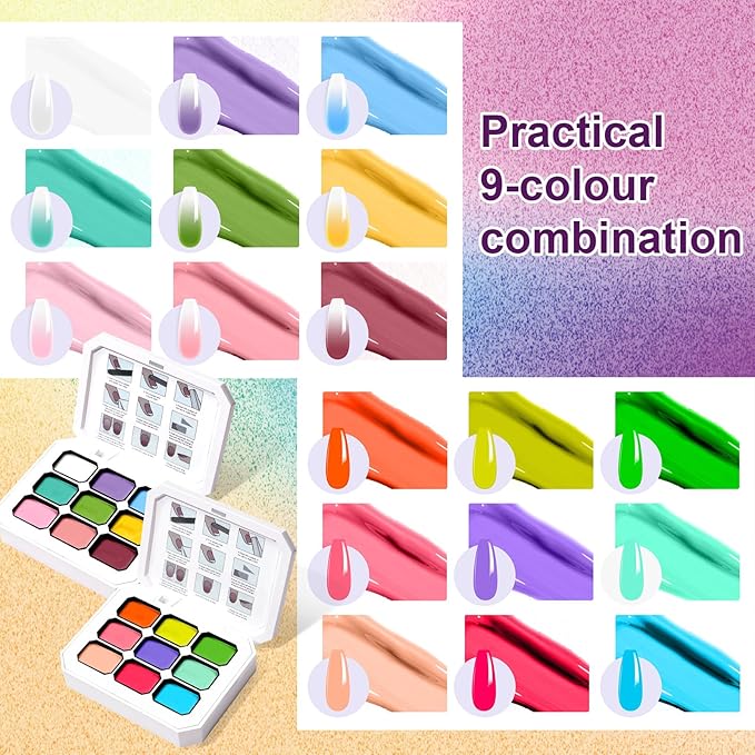 Gradient Painting Gel Set,18 Bright Color Ombre Gel Nail Polish Pigment Pat No-wipe Silky Texture Highly Saturated French Manicure Soak of UV/Led Home Salon DIY Art G&O