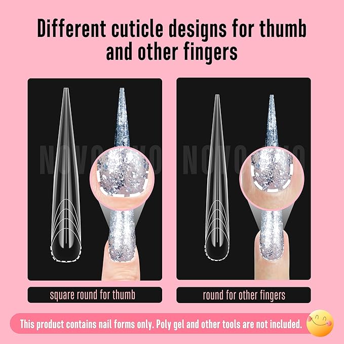 NOVO OVO Halloween Extra Long Stiletto Butterfly Wing Arrow Nail Dual Forms for Polygel Extension, NOT NAIL TIPS, XXXXL 4XL 5XL, Reusable Full Cover Molds For Builder/Hard/Polygel 70 Pcs x 14 sizes