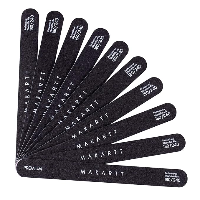 Makartt Nail File, 180/240 Grit Emery Boards for Nails, 10pcs Professional Washable Dual Sides Filer Kit for Natural Nails, Gentle Filing & Ultra-Fine Shining Manicure Tools