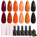 beetles Gel Polish Set - Burnt Orange Gel Polish Autumn Leaves Collection, Brown Burgundy Glitter Black Colors Nail Art Soak Off Uv LED Nail Kit Minicure DIY Home Gifts for Women
