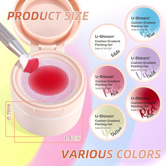 Cushion Gradient Painting Gel, Ombre Nails Aura Nails Full Coverage Precise Control of Each Dip Matte Effect Non-Wip Long Lasting French Manicure Soak Off UV LED DIY Nail Art (04)