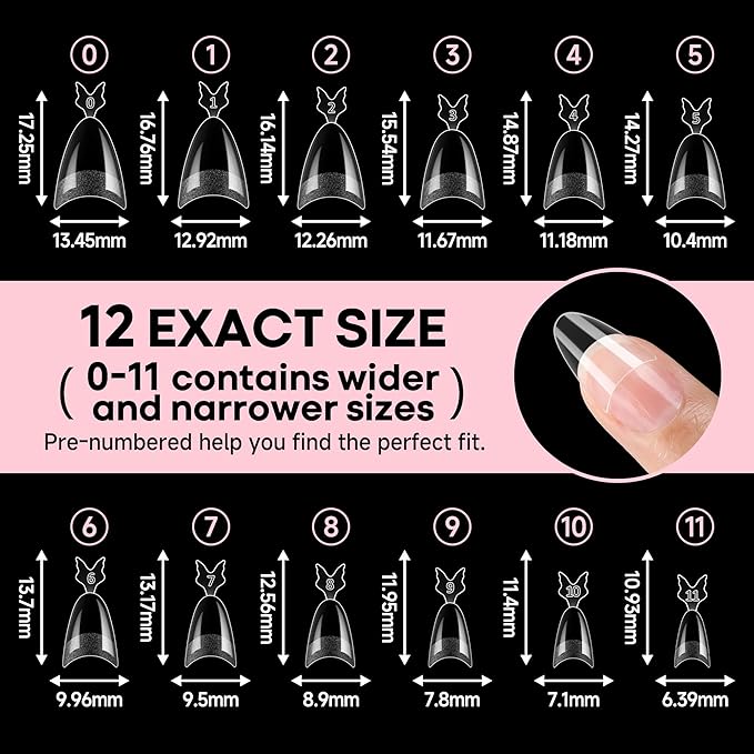UNA GELLA Gel Nail Tips Almond Shape: 504pcs Medium Almond Nail Tips Half Cover Upgrade Soft Gel Matte Design for DIY Press On Nails Acrylic False Nails Tips 12 Sizes