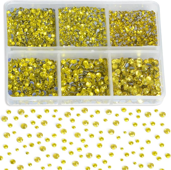 8000pcs Hotfix Rhinestones Flatback,Rhinestones for Crafts Clothes Mixed 6 Sizes, Hotfix Crystals with Wax Pencil Kit, SS3-SS12,Citrine
