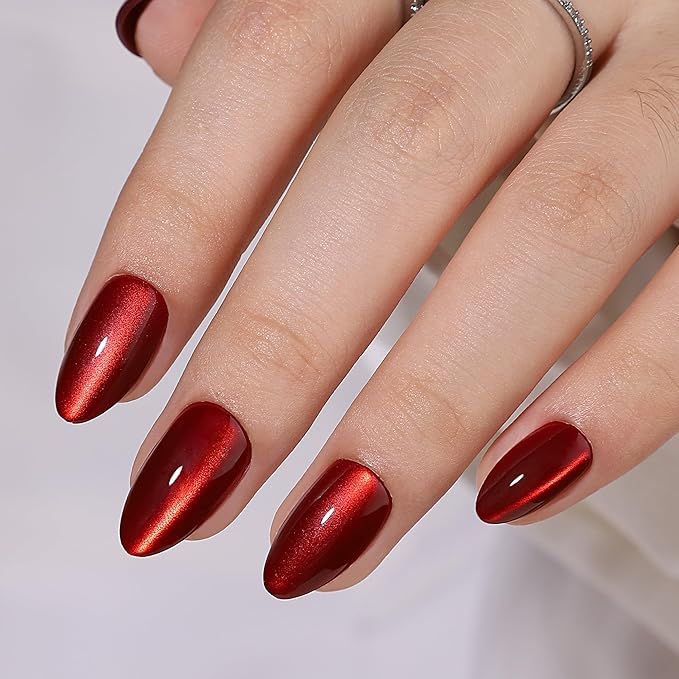 RTKHFZE Press On Nails Short - Soft Gel Press on Nails Square Red Cat Eye Fake Nails with Nails Glue,Fit Perfectly,Reusable Stick on Nails in 16 Sizes - 32Pcs False Nails Kit, Hot Love