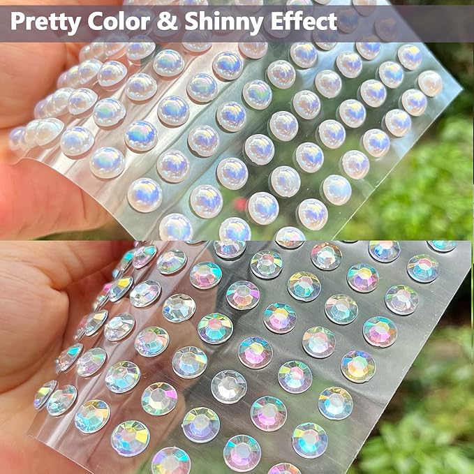 3000Pcs Self Adhesive Pearls and Rhinestones Stickers, Stick on Rhinestone Hair Pearl Diamond Stickers Self Adhesive Face Gems Hair Gems for Face Makeup Nail Art Cell Phone DIY Crafts