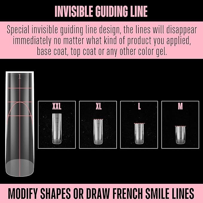 NOVO OVO XXL Sharp Square Natural (not Sculpted) Nail Tip, Extra Thick False Nails Press on, Full Cover Soft Gel Extension Fake Nail Acrylic kit with XL L M French Tip Auxiliary Line x 15 Size 180pcs