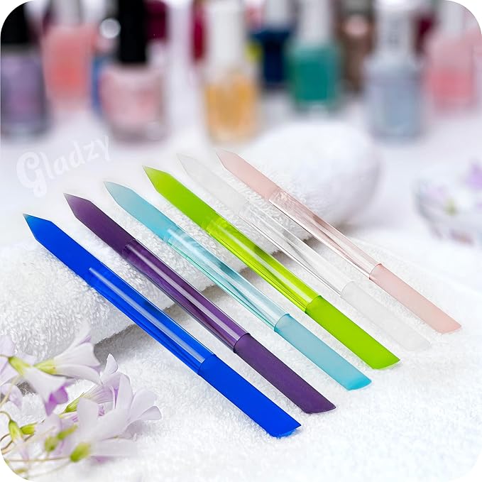 Glass Cuticle Pusher by GLADZY - Manicure Stick, Genuine Czech Quality, Professional Precision Filing Cuticle Remover, Abrasive Surface Never Wears Out - Blue