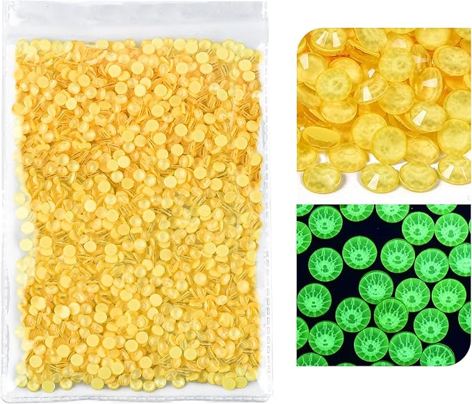 Blinginbox Flatback Rhinestones Round Gems, 288pcs Luminous Series Glass Stones Neon Gems Non Hotfix Crystal Rhinestones for Nail Charms Crafts Clothes Tumblers,Yellow Neon,SS30.
