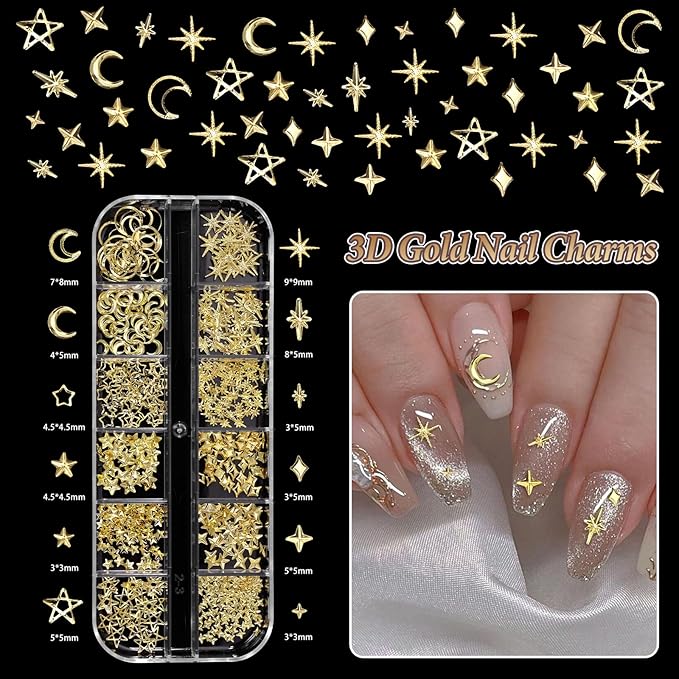 Gold Nail Charms Pearls, Heart Bow Nail Art Charms, Metal Cross Star Moon Nails Studs, Half Round Flatback Nail Pearls Charms, Caviar Nails Beads Charms for Nails Design DIY Craft