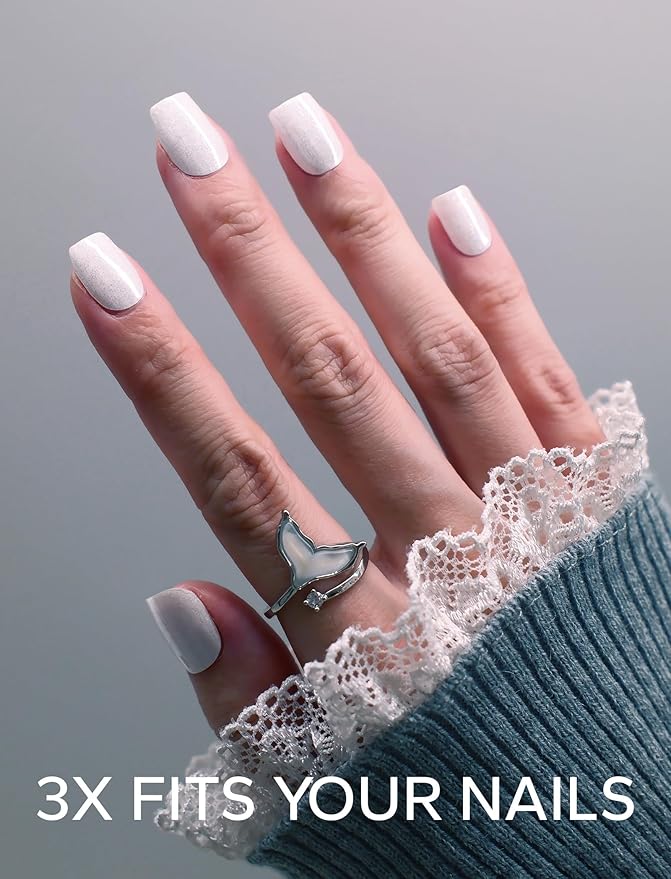 Nail Polish Strips – 32PCS UV Free Salon Quality Wraps, Long Lasting Gel Nail Stickers for Women (Snowflake White)