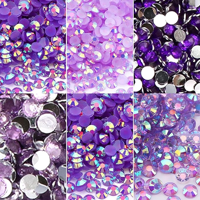 22800Pcs Jelly Rhinestones for Nail Art Flatback Purple Bulk Shiny DIY Nail Gems Decoration Resin Round Shape Crystal AB Rhinestones for Crafts